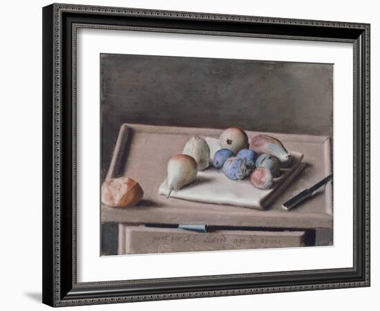 Still Life with Pears, Figs, Prunes, Bread Roll and Knife on Table, 1782-Jean-Etienne Liotard-Framed Giclee Print