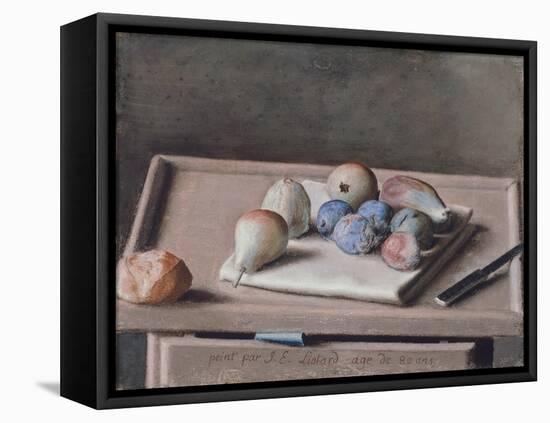 Still Life with Pears, Figs, Prunes, Bread Roll and Knife on Table, 1782-Jean-Etienne Liotard-Framed Premier Image Canvas