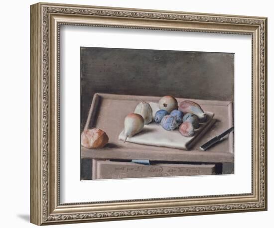 Still Life with Pears, Figs, Prunes, Bread Roll and Knife on Table, 1782-Jean-Etienne Liotard-Framed Giclee Print