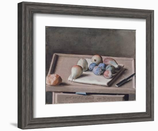 Still Life with Pears, Figs, Prunes, Bread Roll and Knife on Table, 1782-Jean-Etienne Liotard-Framed Giclee Print