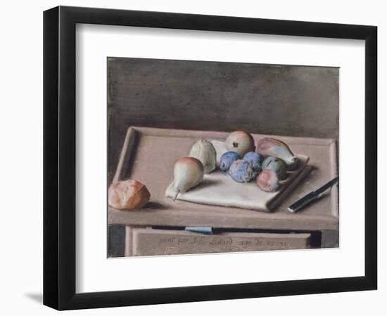 Still Life with Pears, Figs, Prunes, Bread Roll and Knife on Table, 1782-Jean-Etienne Liotard-Framed Giclee Print