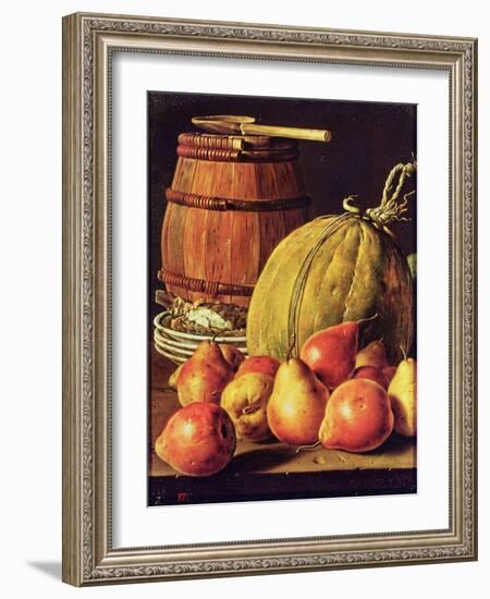 Still Life with Pears, Melon and Barrel for Marinading-Luis Egidio Melendez-Framed Giclee Print