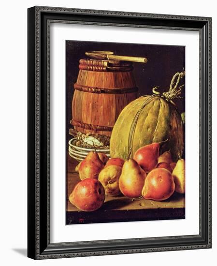 Still Life with Pears, Melon and Barrel for Marinading-Luis Egidio Melendez-Framed Giclee Print