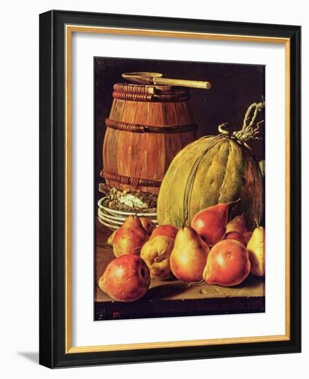 Still Life with Pears, Melon and Barrel for Marinading-Luis Egidio Melendez-Framed Giclee Print