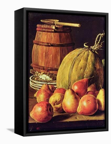 Still Life with Pears, Melon and Barrel for Marinading-Luis Egidio Melendez-Framed Premier Image Canvas