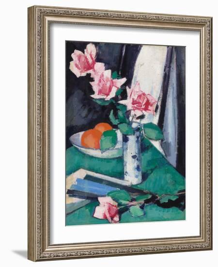 Still Life with Pink Roses and Oranges in a Blue and White Vase-Samuel John Peploe-Framed Giclee Print