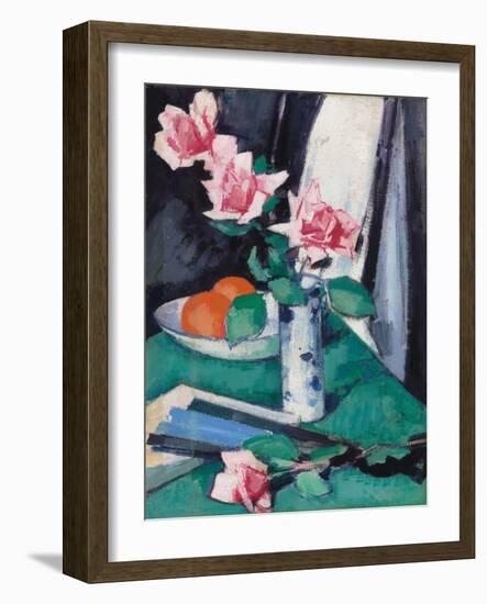 Still Life with Pink Roses and Oranges in a Blue and White Vase-Samuel John Peploe-Framed Giclee Print