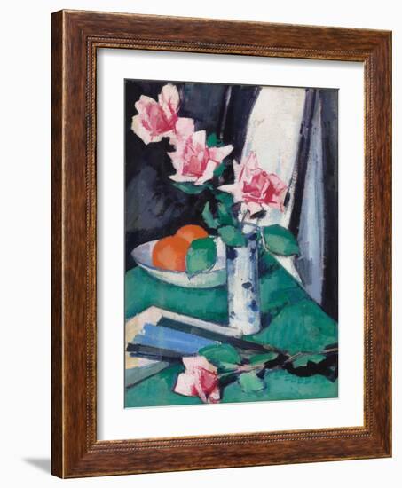 Still Life with Pink Roses and Oranges in a Blue and White Vase-Samuel John Peploe-Framed Giclee Print