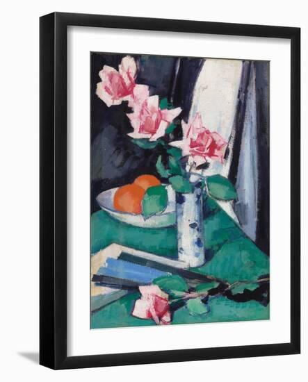 Still Life with Pink Roses and Oranges in a Blue and White Vase-Samuel John Peploe-Framed Giclee Print