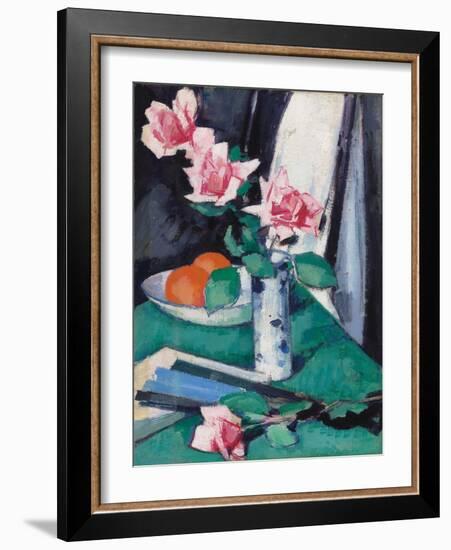 Still Life with Pink Roses and Oranges in a Blue and White Vase-Samuel John Peploe-Framed Giclee Print