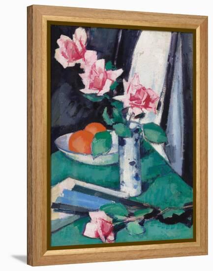 Still Life with Pink Roses and Oranges in a Blue and White Vase-Samuel John Peploe-Framed Premier Image Canvas