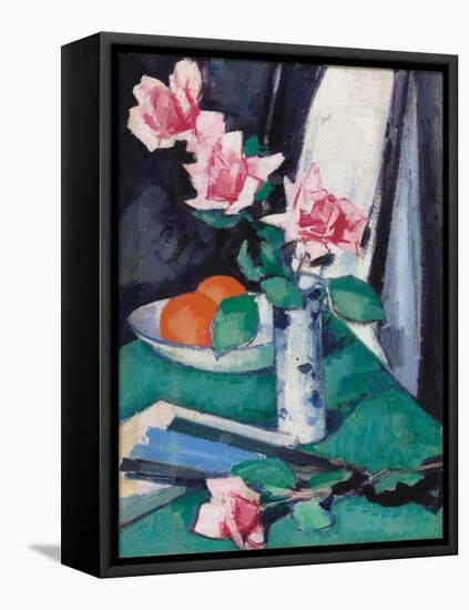Still Life with Pink Roses and Oranges in a Blue and White Vase-Samuel John Peploe-Framed Premier Image Canvas