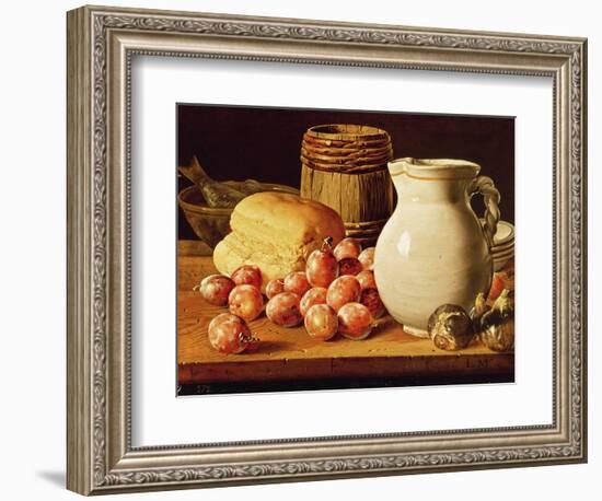 Still Life with Plums, Figs, Bread and Fish-Luis Egidio Melendez-Framed Premium Giclee Print