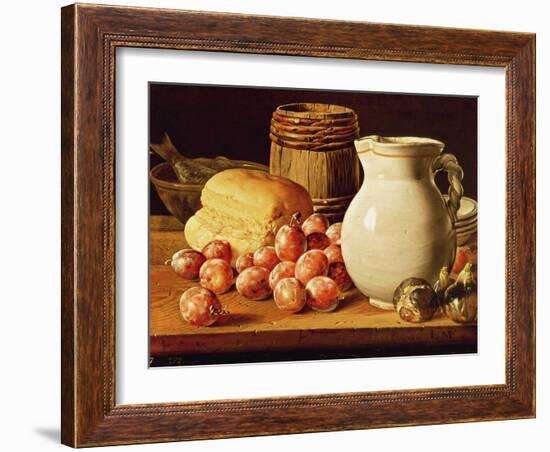 Still Life with Plums, Figs, Bread and Fish-Luis Egidio Melendez-Framed Giclee Print