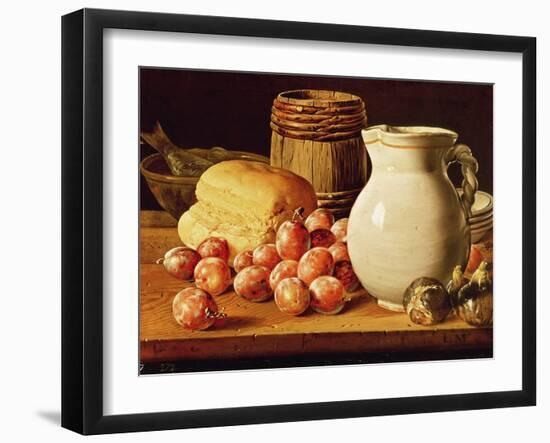 Still Life with Plums, Figs, Bread and Fish-Luis Egidio Melendez-Framed Giclee Print