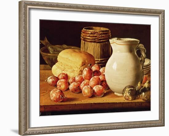 Still Life with Plums, Figs, Bread and Fish-Luis Egidio Melendez-Framed Giclee Print