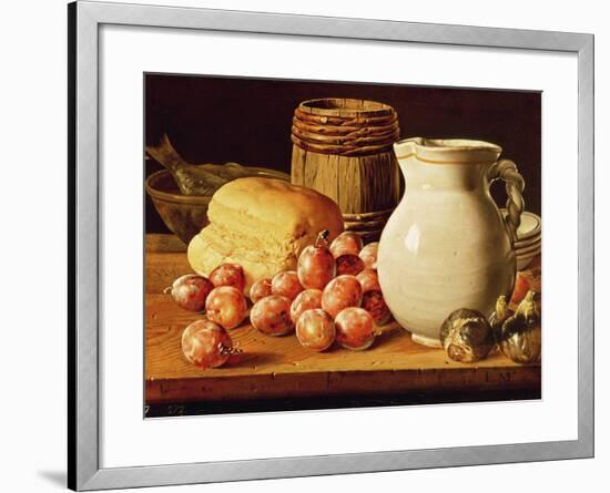 Still Life with Plums, Figs, Bread and Fish-Luis Egidio Melendez-Framed Giclee Print