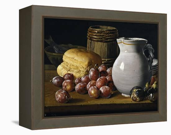 Still Life with Plums, Figs, Bread and Fish-Luis Egidio Meléndez-Framed Premier Image Canvas