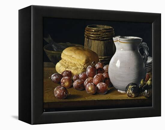 Still Life with Plums, Figs, Bread and Fish-Luis Egidio Meléndez-Framed Premier Image Canvas