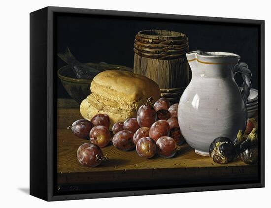 Still Life with Plums, Figs, Bread and Fish-Luis Egidio Meléndez-Framed Premier Image Canvas