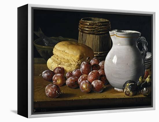 Still Life with Plums, Figs, Bread and Fish-Luis Egidio Meléndez-Framed Premier Image Canvas