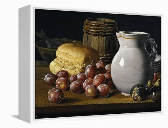 Still Life with Plums, Figs, Bread and Fish-Luis Egidio Meléndez-Framed Premier Image Canvas