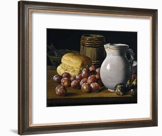 Still Life with Plums, Figs, Bread and Fish-Luis Egidio Meléndez-Framed Giclee Print