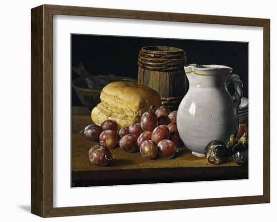 Still Life with Plums, Figs, Bread and Fish-Luis Egidio Meléndez-Framed Giclee Print