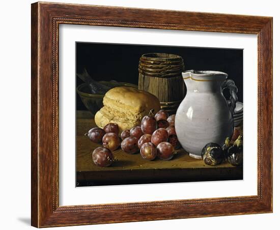 Still Life with Plums, Figs, Bread and Fish-Luis Egidio Meléndez-Framed Giclee Print