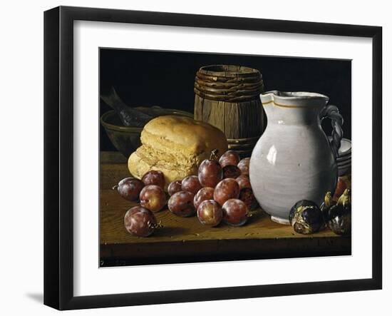 Still Life with Plums, Figs, Bread and Fish-Luis Egidio Meléndez-Framed Giclee Print