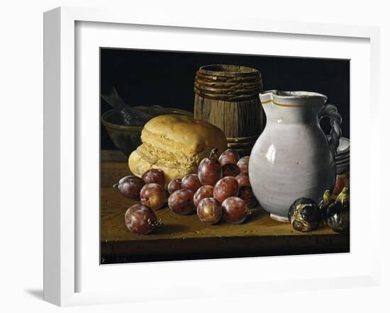 Still Life with Plums, Figs, Bread and Fish-Luis Egidio Meléndez-Framed Giclee Print