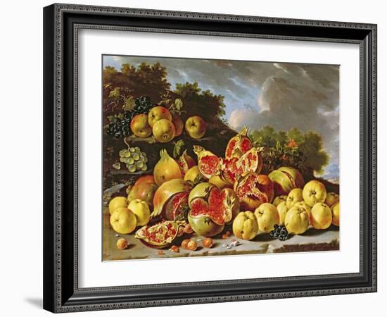 Still Life with Pomegranates, Apples, Cherries and Grapes-Melendez-Framed Giclee Print