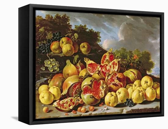 Still Life with Pomegranates, Apples, Cherries and Grapes-Melendez-Framed Premier Image Canvas