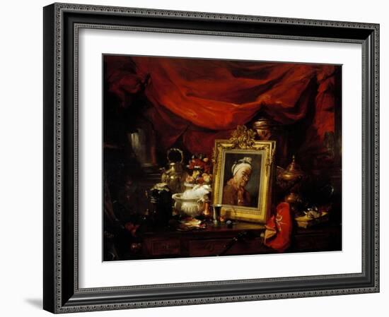 Still Life with Portrait of Chardin-Philippe Rousseau-Framed Giclee Print