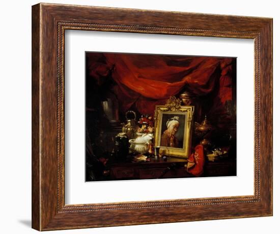 Still Life with Portrait of Chardin-Philippe Rousseau-Framed Giclee Print