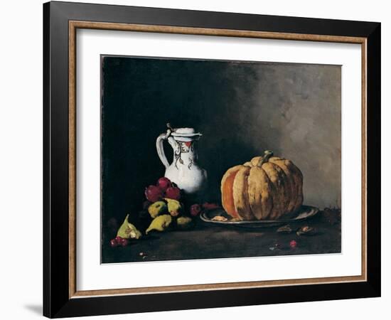 Still Life with Pumpkin, Plums, Cherries, Figs and Jug, Ca 1860-Théodule Augustin Ribot-Framed Giclee Print