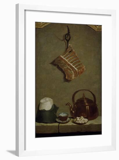 Still Life with Quarter of Meat, Sugar Bread, Copper Kettle and Cup-Jean-Baptiste Oudry-Framed Giclee Print