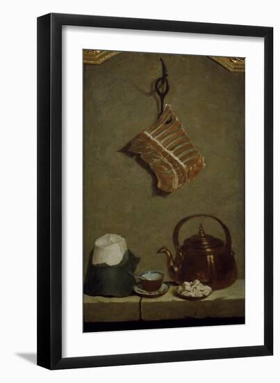 Still Life with Quarter of Meat, Sugar Bread, Copper Kettle and Cup-Jean-Baptiste Oudry-Framed Giclee Print