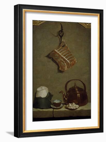 Still Life with Quarter of Meat, Sugar Bread, Copper Kettle and Cup-Jean-Baptiste Oudry-Framed Giclee Print