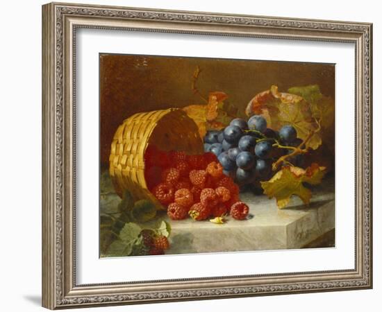 Still Life with Raspberries and a Bunch of Grapes on a Marble Ledge, 1882-Eloise Harriet Stannard-Framed Giclee Print