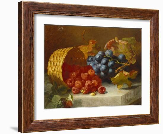 Still Life with Raspberries and a Bunch of Grapes on a Marble Ledge, 1882-Eloise Harriet Stannard-Framed Giclee Print