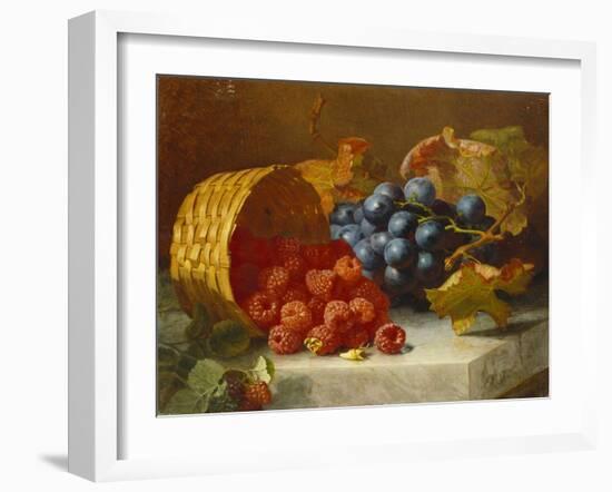 Still Life with Raspberries and a Bunch of Grapes on a Marble Ledge, 1882-Eloise Harriet Stannard-Framed Giclee Print