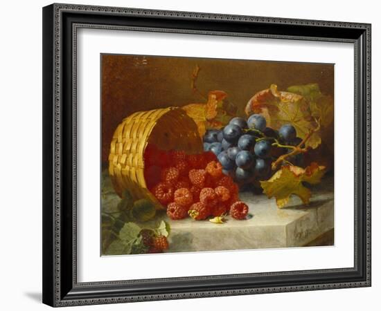 Still Life with Raspberries and a Bunch of Grapes on a Marble Ledge, 1882-Eloise Harriet Stannard-Framed Giclee Print