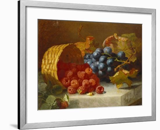 Still Life with Raspberries and a Bunch of Grapes on a Marble Ledge, 1882-Eloise Harriet Stannard-Framed Giclee Print