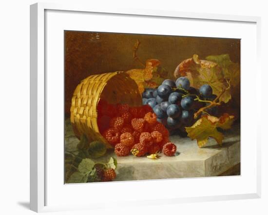 Still Life with Raspberries and a Bunch of Grapes on a Marble Ledge, 1882-Eloise Harriet Stannard-Framed Giclee Print