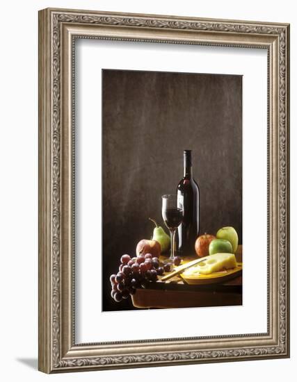 Still Life with Red Wine, Fruit and Cheese-Brigitte Protzel-Framed Photographic Print