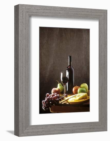 Still Life with Red Wine, Fruit and Cheese-Brigitte Protzel-Framed Photographic Print