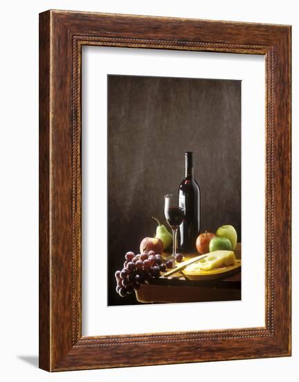 Still Life with Red Wine, Fruit and Cheese-Brigitte Protzel-Framed Photographic Print