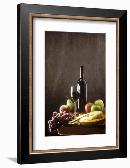 Still Life with Red Wine, Fruit and Cheese-Brigitte Protzel-Framed Photographic Print