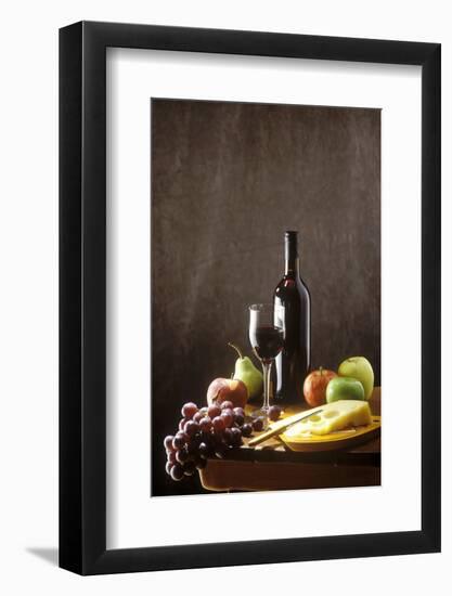 Still Life with Red Wine, Fruit and Cheese-Brigitte Protzel-Framed Photographic Print